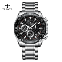 Trsoye Super Luxury QUARTZ Movement Multifunction Mens Watch Silver band Waterproof Mens Watch