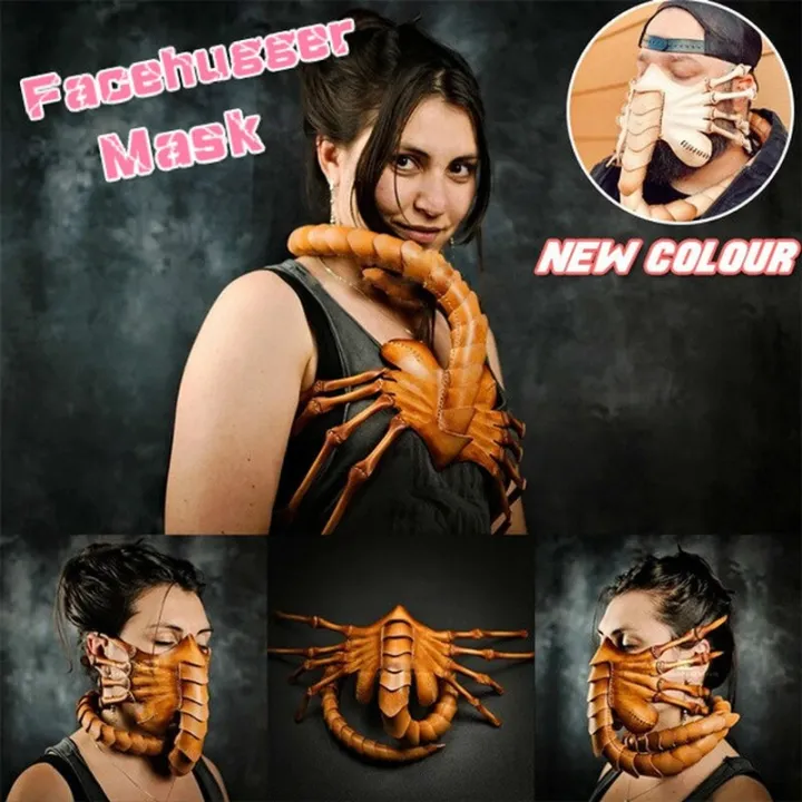 Upgrade White Brown Facehugger Costume Alien Facehugger Face Cover Face