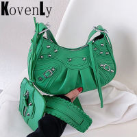 Luxury nd Woman Bag Rivet Half Moon Hobo Bags With Mini Purse Casual Lady Shoulder Bag Punk Style Woman Satchels Handbag