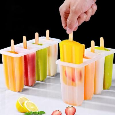 2Pcs Ice Cube Molds Food Grade Non-Stick Reusable Easy Demoulding Eco-friendly 4-Cavity Popsicle Silicone Molds With Stick Ice Cream Moulds