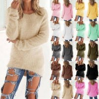 Honnyzia Shop Fshion Womens Round Neck Long Sleeve Knitted Pullover Jumper Loose Sweater Knitwear Tops