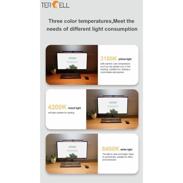 tercell-led-monitor-light-lamp-screen-bar-light-dual-light-design-touch-control-3-color-adjustable-sterpness-dimming-pc-computer-laptop-lcd-hanging-led-light-bar