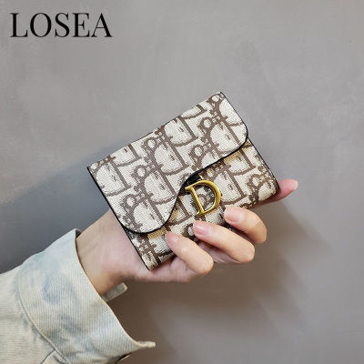 LOSEA กระเป๋าเงินใบเล็กแฟชั่นสไตล์อเมริกัน,กระเป๋าใส่บัตรพับสามทบแบบคลาสสิกและหรูหรามีหลายช่องสำหรับผู้หญิง