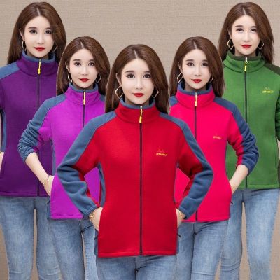 Middle-aged and elderly womens autumn and winter thickened polar fleece cardigan sweater top coat casual large size fleece mothers clothing