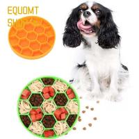 EQUOMT แผ่นรองซิลิโคนแบบพกพาสำหรับลูกสุนัขเลียชามอาหารเทรนนิ่งอุปกรณ์ชามสัตว์เลี้ยงสุนัขเครื่องให้อาหารแบบช้า