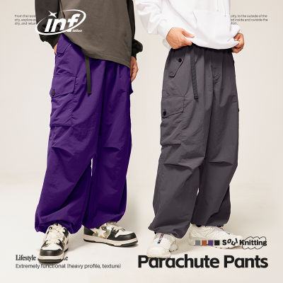 Inflasi Uniseks กางเกงพาราชูต2023 Fesyen กางเกงคาร์โก้ไนลอนกระเป๋าหลากหลาย