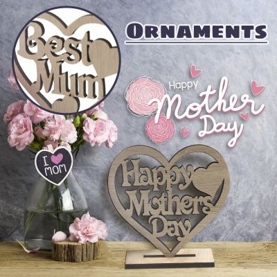 【CC】☞✐▽  Mothers Day Heart-shaped Happy Best Mum Hollow Ornament Woodblock Birthday Decorations L6