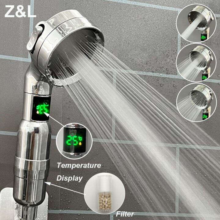 LED Digital Temperature Display Shower Head for Bathroom 3 Modes High ...