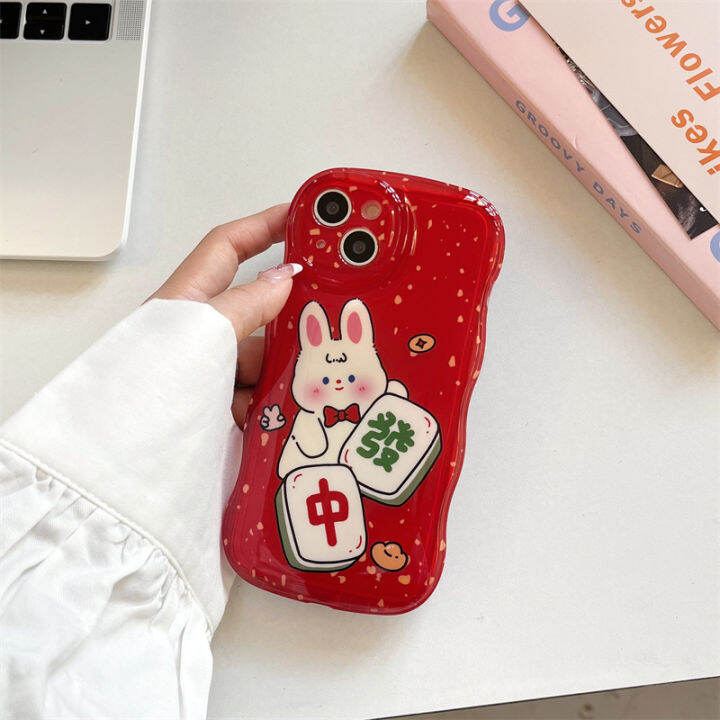 เคส-bowknot-mahjong-rabbit-สำหรับ-iphone-14promax-น่ารักการ์ตูนกระต่ายกรณีโทรศัพท์สำหรับ-iphone12-เคสโทรศัพท์สีแดงขอบคลื่นสำหรับ-iphone13-เคสโทรศัพท์-golden-spot-สำหรับ-iphone11promax-กรณีโทรศัพท์มือถ