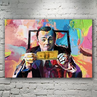 ผ้าใบ Art Wolf Of Wall Street Wall street Leonardo DiCaprio เงิน Art Money Talks Pop Art Wall Street พิมพ์ภาพวาด