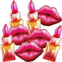 8pcs Giant Lipstick Foil Balloons Red Lips Balls Wedding Makeup Theme Girls Party Valentines Day Spa Birthday Bridal Decor