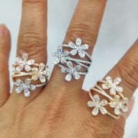 GODKI แหวนลายดอกไม้หรูหราสำหรับผู้หญิง,แหวนเพชรสวิสประดับด้วยลูกปัดแหวนแฟชั่นเครื่องประดับสำหรับเดินชายหาดสไตล์โบฮีเมียนของขวัญ