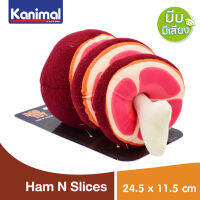 Kanimal Dog Toy Ham n Slices ของเล่นสุนัข ของเล่นผ้า แฮมสไลด์ (บีบมีเสียง) สำหรับสุนัขทุกสายพันธุ์ Size L ขนาด 24.5x11.5 ซม. (3 ชิ้น/แพ็ค)