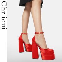 Chriqui 2022 New Fashion Lady Thick High Heels Platform Waterprof Red Yellow Women Pumps Plus Size Handmade Female Footwear