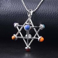 BIANPU Hollow Merkaba Chakras 7 Chakra Reiki จี้หินธรรมชาติ Star Point สร้อยคอ