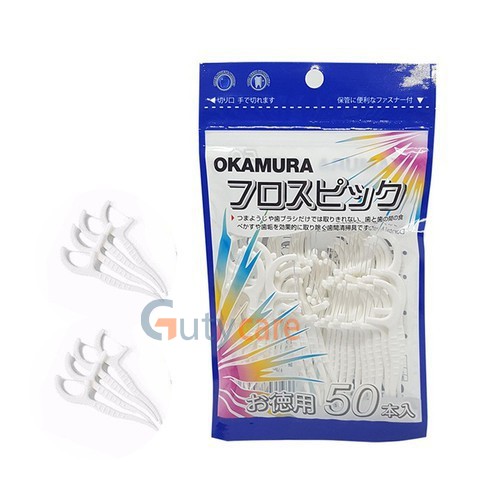 Tăm chỉ nha khoa Okamura (túi 50 chiếc) loại bỏ mảng bám thức ăn ngăn ngừa sâu răng giúp răng chắc khỏe sạch sẽ