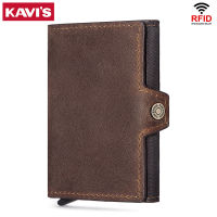 KAVIS Rfid Leather Credit Card Holder Men Slim Anti Protect Travel ID Cardholder Small Coin Purse Wallet Metal Case Porte Carte
