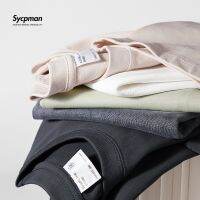 Sycpman เสื้อยืดแขนสั้นสำหรับผู้ชาย,น้ำหนักมากทรงหลวม300กรัม10.58ออนซ์ผ้าคอตตอนสีทึบไหล่ตกแขนสั้นสำหรับฤดูร้อน