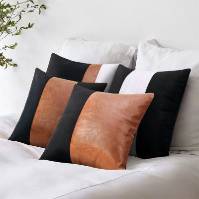 hot！【DT】✗❈❁  Leather Luxury 45x45 Pillowcase Patchwork Cover Pillows for Sofa Couch Cushion