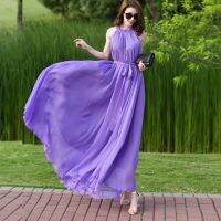 COD DSTGRTYTRUYUY Extra long ankle-length dress new bohemian solid color chiffon large size dress vacation style beach dress