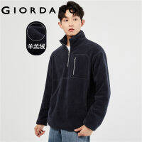 GIORDANO Men Sweatshirts Stand Collar Half-Zip Loose Sweatshirts Sherpa Fleece Windproof Fashion Casual Sweatshirts 18023929