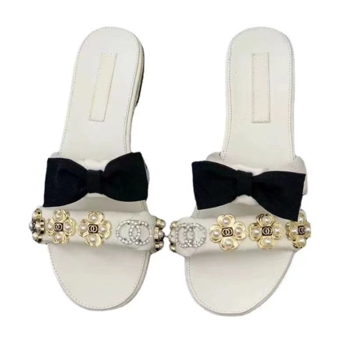 original-label-2023-new-outwear-flat-bottom-slippers-womens-bow-tie-jewel-flower-series-one-line-slippers