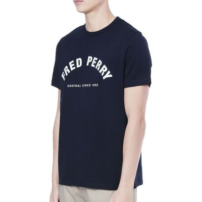 FRED PERRY 2023หูข้าวสาลีของผู้ชายใหม่ฤดูใบไม้ผลิและฤดูร้อนโลโก้ใหญ่แขนสั้นแนวโน้มสบายๆเสื้อยืดผ้าฝ้าย Balenciagaลูกน้อง