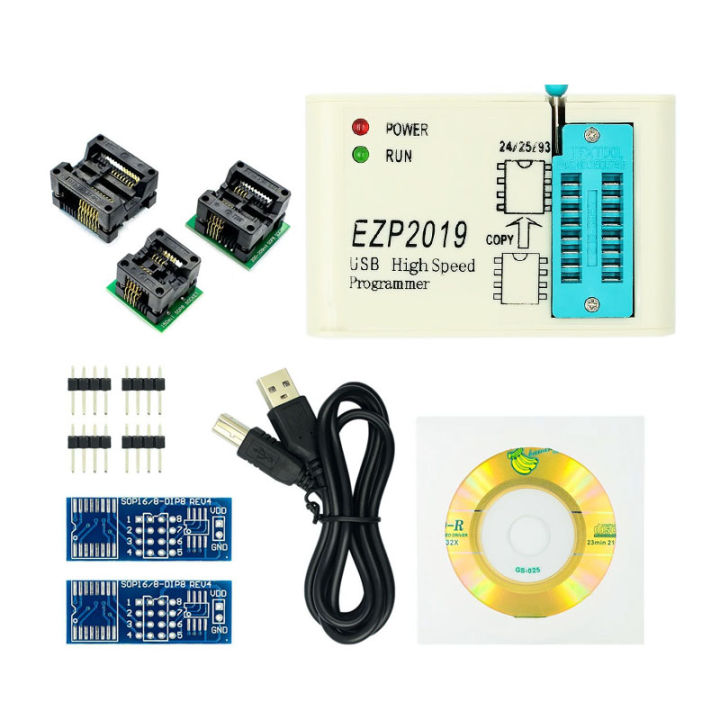 จัดส่งฟรี EZP2019 USB ความเร็วสูง SPI โปรแกรมเมอร์24 25 26 93 EEPROM 25แฟลช Bios + 6ชิ้นอะแดปเตอร์ซอฟต์แวร์พีซีภาษาอังกฤษ