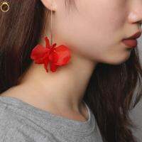 VFBF แฟชั่นผู้หญิง Long Drop เครื่องประดับ โบฮีเมีย Petal Dangle Stud ต่างหูดอกไม้ ตะขอ เรซิน