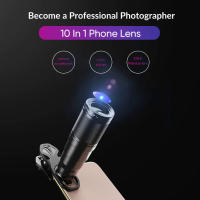 Apexel 10 in 1 escope zoom mobile phone kit with macro fisheye wide Cpl star filter es for all smartphon