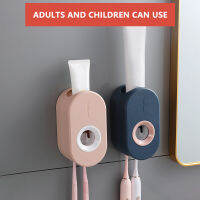 เครื่องจ่ายยาสีฟันอัตโนมัติ Squeezer Wall Mount Dust-Proof Toothbrush Holder Stand Storage Rack Bathroom Organizer