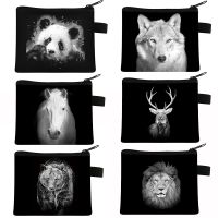☽ Black White Wild Animals Print Coin Purse Women Mini Money Bags For Teenagers ID Credit Card Kid Money Holder Coin Bags Gift