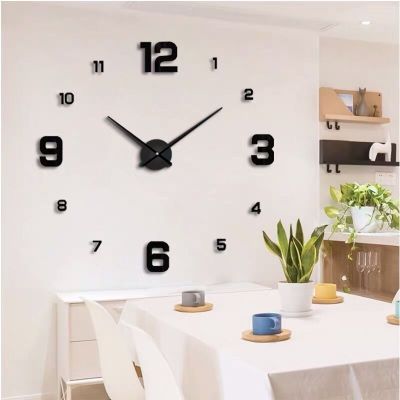 [24 Home Accessories] นาฬิกาติดผนังขนาดใหญ่ดีไซน์ทันสมัย3D นาฬิกาควอตซ์แบบทำมือนาฬิกาแฟชั่นกระจกอะคริลิคสติ๊กเกอร์ห้องนั่งเล่นตกแต่งบ้าน Horloge