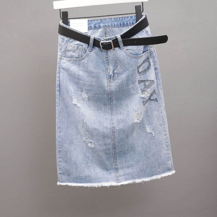 aigo-2021-spring-summer-women-casual-cowboy-skirts-hot-drill-letter-a-line-blue-skirts-high-waist-hole-denim-skirt