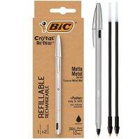 Big (Bic) ปากกาลูกลื่นคริสตัล ReNew 1.0 สีดํา พร้อมกล่องเติม 2 กล่อง Crblk-3P