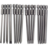 16Pcs Long Magnetic Screwdriver Bits Set Slotted+Cross+Hex+Torx Drill Bit Set 1/4 Inch Hex Shank 100mm Length