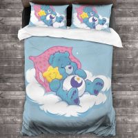 3 IN 1 Care Bears ชุดผ้าปูที่นอน3ชิ้น,ชุดผ้าปูพิมพ์ลายการ์ตูน3D จำนวน2ชิ้นผ้าคลุมผ้าห่มนุ่ม + ปลอกหมอน2ชิ้น