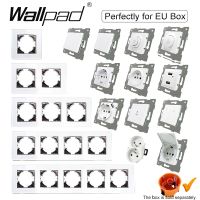 ☇✢ EU Glass Frame For Keys DIY White Button Reset Curtain USB French Electrical Sockets Outlet and Switch 220 Round Back Wallpad L6