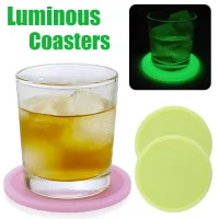 ๑♙ Car Luminous Coasters Anti-slip Mat Round Glow-in-the-dark Drink Glass Cup Silicone Coasters Car Interior Supplies