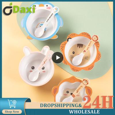 Cartoon Food Plate Spoon Kids Dinner Feeding Plate Aby Feeding Dishes Childrens Dishes Bamboo Fiber Tableware Baby Bowl Spoon