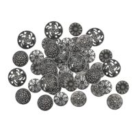 50x Round Mixed Antique Silver Vintage Metal Buttons Beautiful Flower Decorative for DIY Crafts Decor Knitting Crochet Sewing