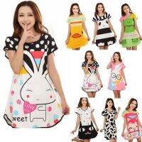 READY STOCK Womens Cartoon Nightwear Sleepwear Short Sleeve Sleep Dress