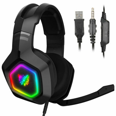 ONIKUAM Wired Gaming Headset 7.1 Surround Sound Stereo Earphones USB Microphone Breathing RGB Light For PC Gamer Headphones