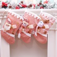 Pink Series Large Christmas Stocking Fireplace Decor Socks Gift Bags Candy Holder Christmas Decor for Home Drop Ornament Pendant
