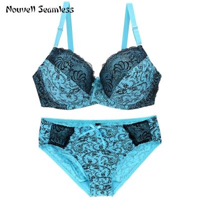 【CC】▼✾  Nouvelle Seamless famous brand high-quality female print bra set lace flower push-up underwear set. Large size underwe
