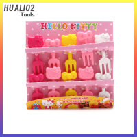 HUALI02 10ชิ้นเซ็ตขนาดเล็กสัตว์แมวการ์ตูนส้อมผลไม้ทานเล่นอาหารสำหรับเด็ก