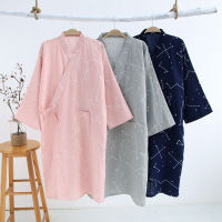 Japanese Couple Kimono Cardigan Robe Men Women Bathrobes Cotton Home Service Pajamas Nightdress Sweat Steaming Clothes Loose