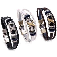 Vintage Handmade Feather Multilayer Leather Bracelet Sets Men Fashion Braiding Coffee Rope Wrap Bracelets &amp; Bangles Male Gift