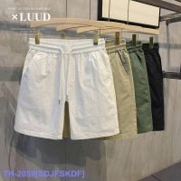 Top LUUD Retro Casual Small Japanese Thin Shorts Breathable Cotton All-Match Solid Color Elastic Drawstring Straight Pants Men YY ❈