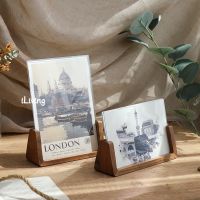 Creative Simple U-shaped Black Walnut Color Base Acrylic Transparent Photo Frame 6 7 8 10 Inch Nordic Ins Style Desk Home Study Room Office Decoration